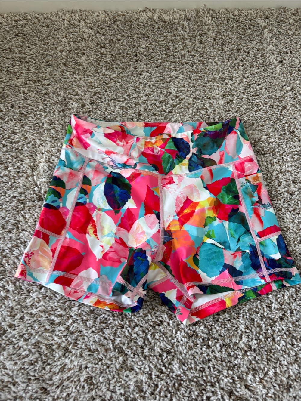 Like New!! Multicolor Zyia Floral Athletic Shorts with Wide Waistband & Pockets